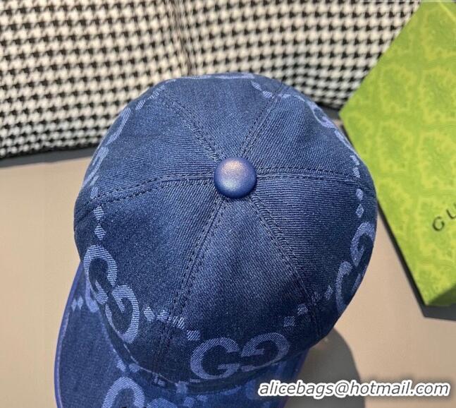 Free Shipping Gucci Jumbo GG Denim Baseball hat 0301 Navy Blue 2024