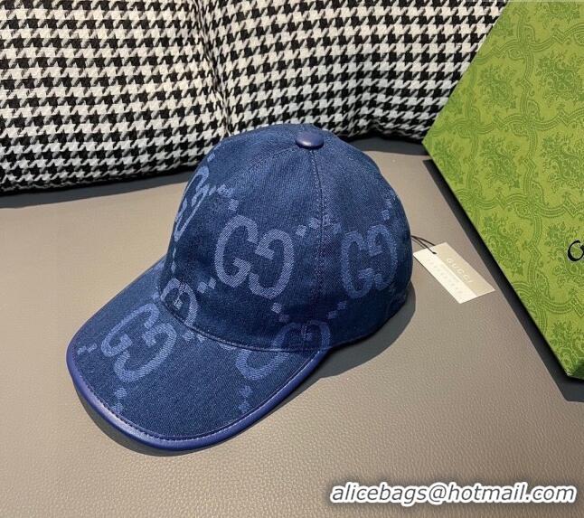 Free Shipping Gucci Jumbo GG Denim Baseball hat 0301 Navy Blue 2024