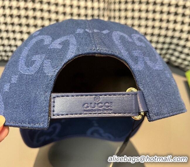 Free Shipping Gucci Jumbo GG Denim Baseball hat 0301 Navy Blue 2024