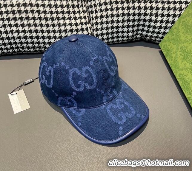 Free Shipping Gucci Jumbo GG Denim Baseball hat 0301 Navy Blue 2024