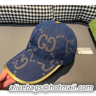 Gucci Jumbo GG Denim Baseball hat 0301 Dark Blue 2024