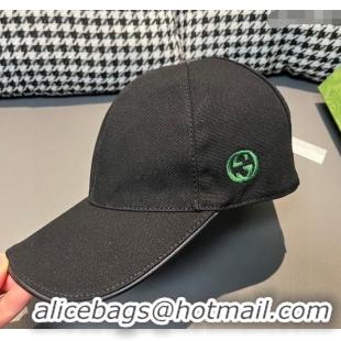 Shop Discount Gucci Canvas Baseball hat with Side Interlocking G 0301 Black 2024 