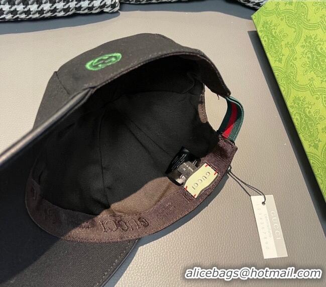 Shop Discount Gucci Canvas Baseball hat with Side Interlocking G 0301 Black 2024 