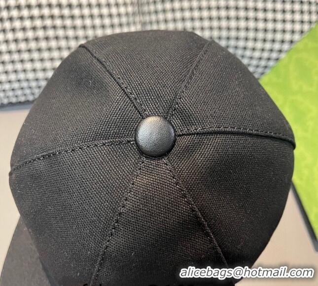 Shop Discount Gucci Canvas Baseball hat with Side Interlocking G 0301 Black 2024 