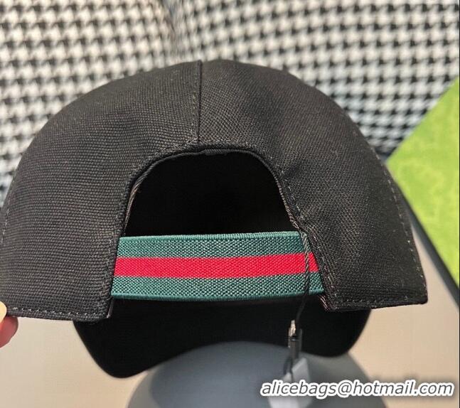 Shop Discount Gucci Canvas Baseball hat with Side Interlocking G 0301 Black 2024 