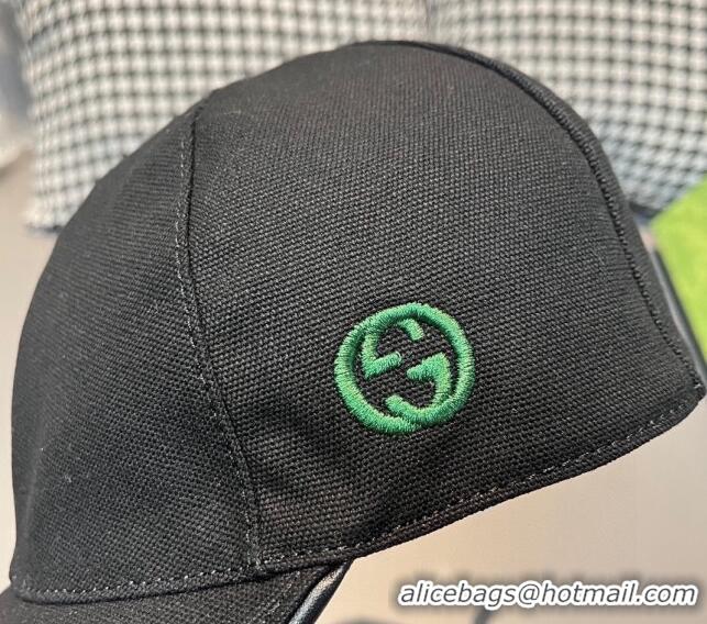 Shop Discount Gucci Canvas Baseball hat with Side Interlocking G 0301 Black 2024 