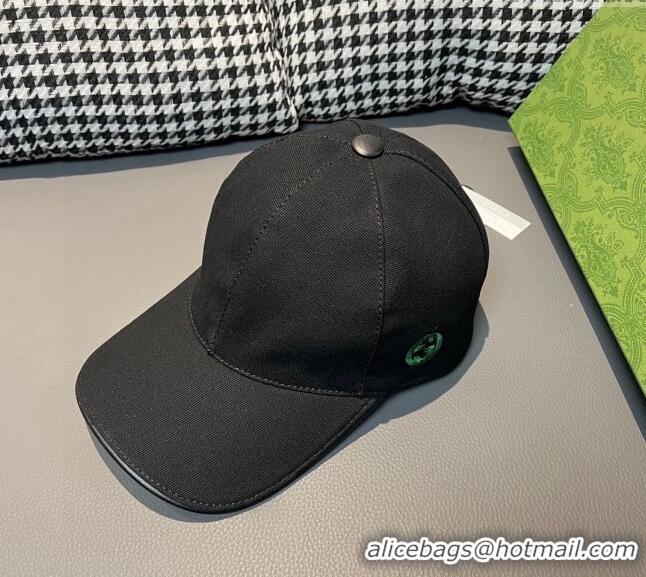 Shop Discount Gucci Canvas Baseball hat with Side Interlocking G 0301 Black 2024 