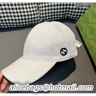 Top Design Gucci Canvas Baseball hat with Side Interlocking G 0301 White 2024