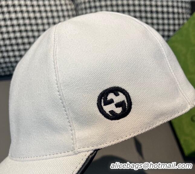 Top Design Gucci Canvas Baseball hat with Side Interlocking G 0301 White 2024