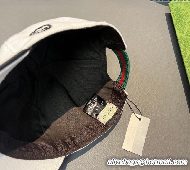 Top Design Gucci Canvas Baseball hat with Side Interlocking G 0301 White 2024