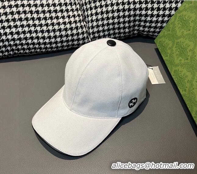 Top Design Gucci Canvas Baseball hat with Side Interlocking G 0301 White 2024