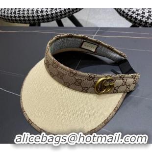 Top Quality Gucci Straw and Canvas Visor Hat 0403 Beige 2024