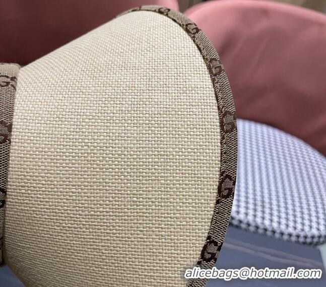 Top Quality Gucci Straw and Canvas Visor Hat 0403 Beige 2024