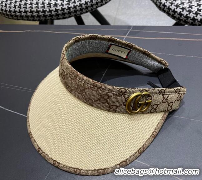 Top Quality Gucci Straw and Canvas Visor Hat 0403 Beige 2024