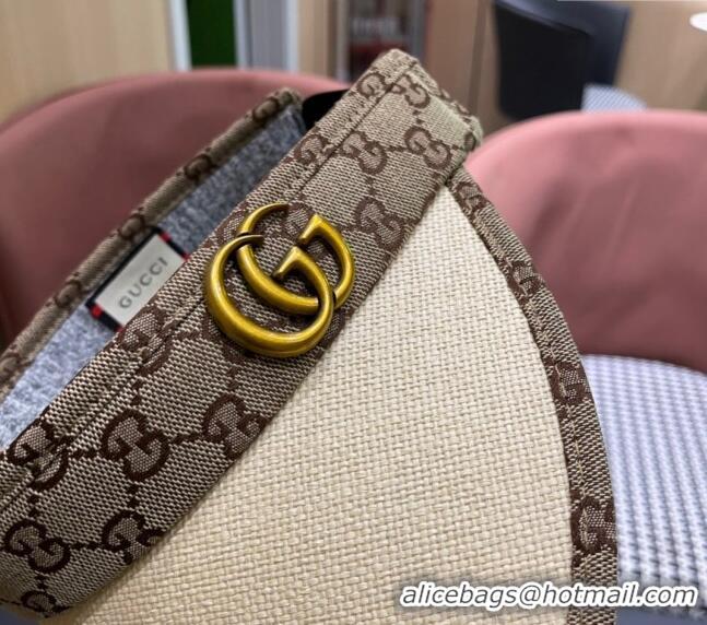 Top Quality Gucci Straw and Canvas Visor Hat 0403 Beige 2024