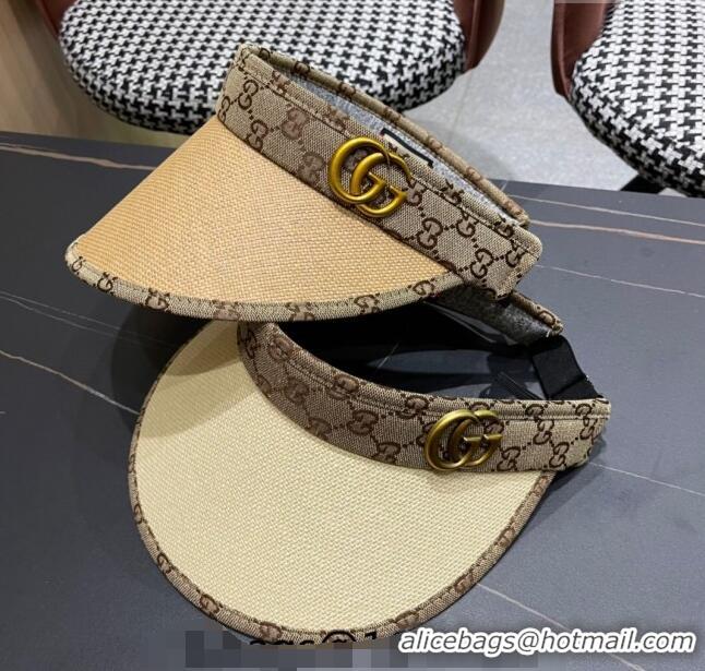 Top Quality Gucci Straw and Canvas Visor Hat 0403 Beige 2024