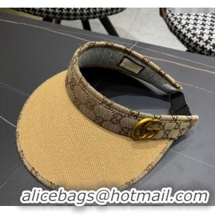 Best Price Gucci Straw and Canvas Visor Hat 0403 Khaki 2024