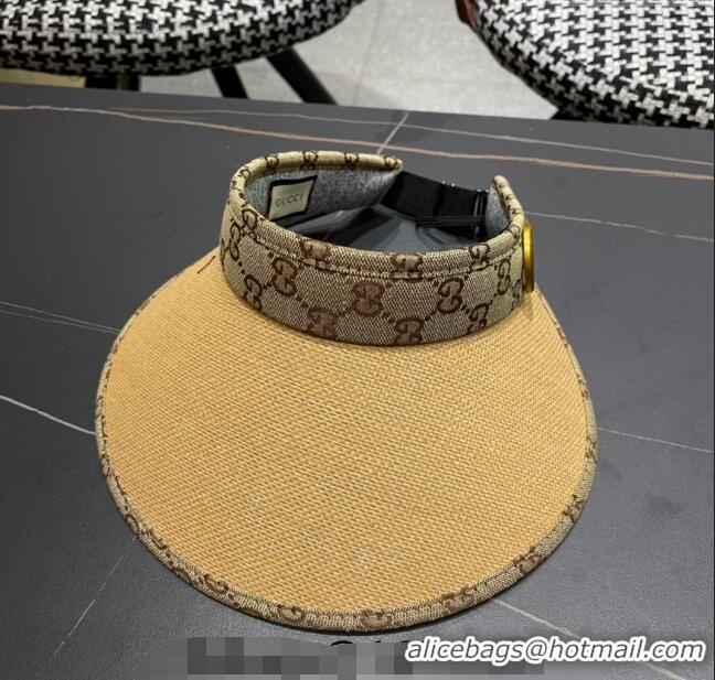 Best Price Gucci Straw and Canvas Visor Hat 0403 Khaki 2024