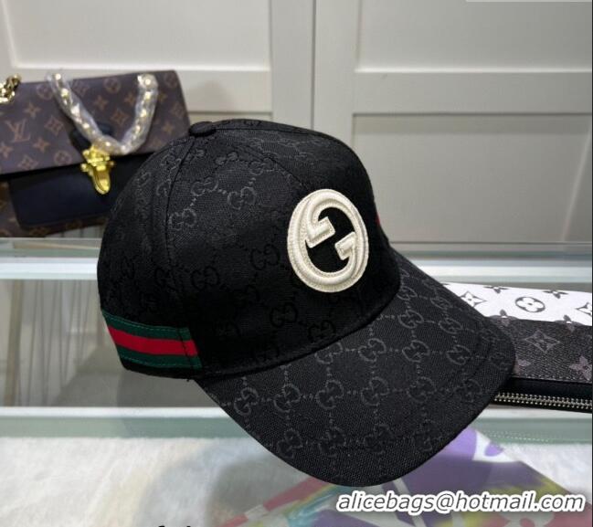 Buy Discount Gucci GG Canvas Baseball Hat with Interlocking G 040301 Black 2024