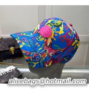 Trendy Design Gucci GG Canvas Baseball Hat with Graffi Print 040301 Blue 2024