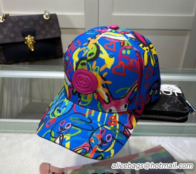 Trendy Design Gucci GG Canvas Baseball Hat with Graffi Print 040301 Blue 2024