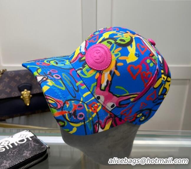 Trendy Design Gucci GG Canvas Baseball Hat with Graffi Print 040301 Blue 2024