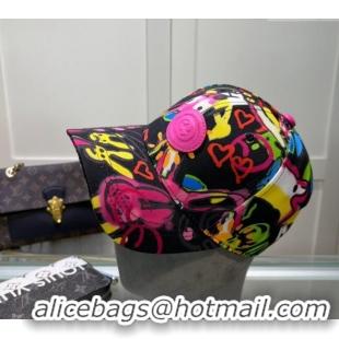 Discount Gucci GG Canvas Baseball Hat with Graffi Print 040301 Black 2024