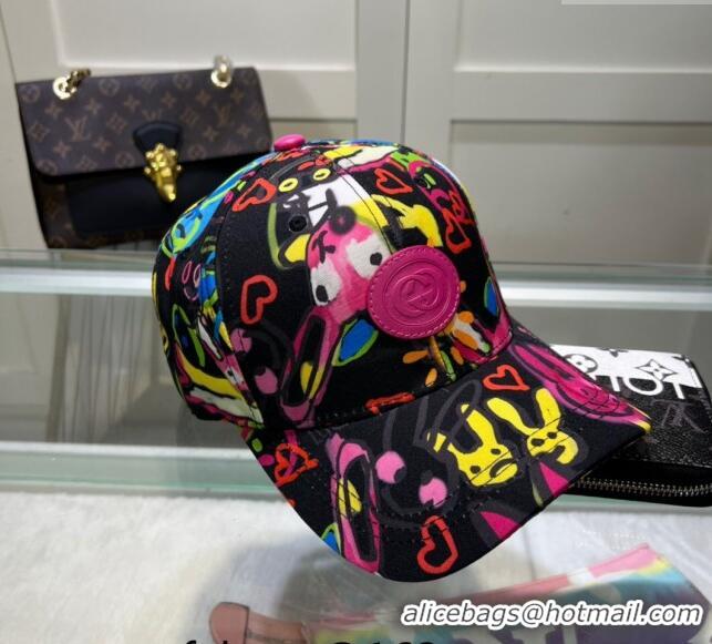 Discount Gucci GG Canvas Baseball Hat with Graffi Print 040301 Black 2024