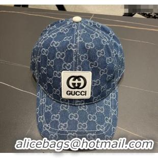 Super Quality Gucci GG Denim Baseball Hat with Logo Patch 040301 Dark Blue 2024