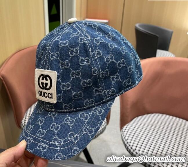 Super Quality Gucci GG Denim Baseball Hat with Logo Patch 040301 Dark Blue 2024