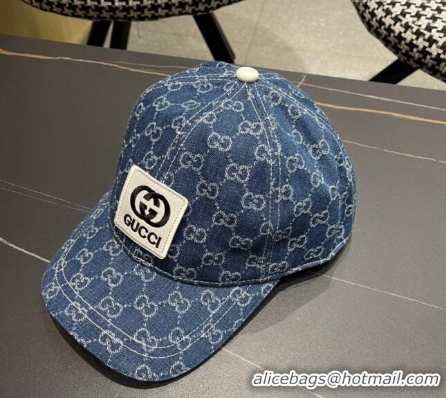 Super Quality Gucci GG Denim Baseball Hat with Logo Patch 040301 Dark Blue 2024