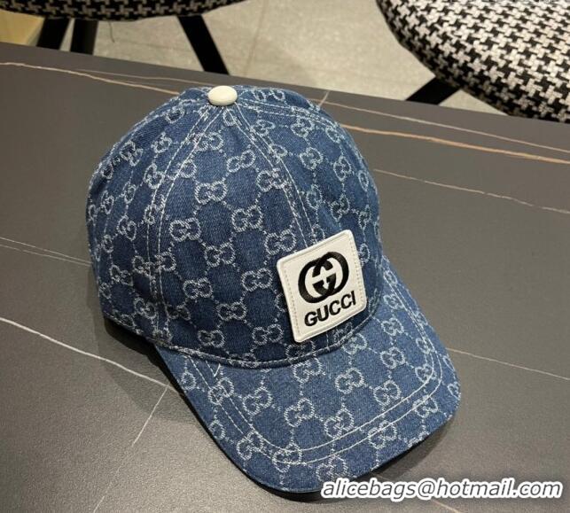 Super Quality Gucci GG Denim Baseball Hat with Logo Patch 040301 Dark Blue 2024