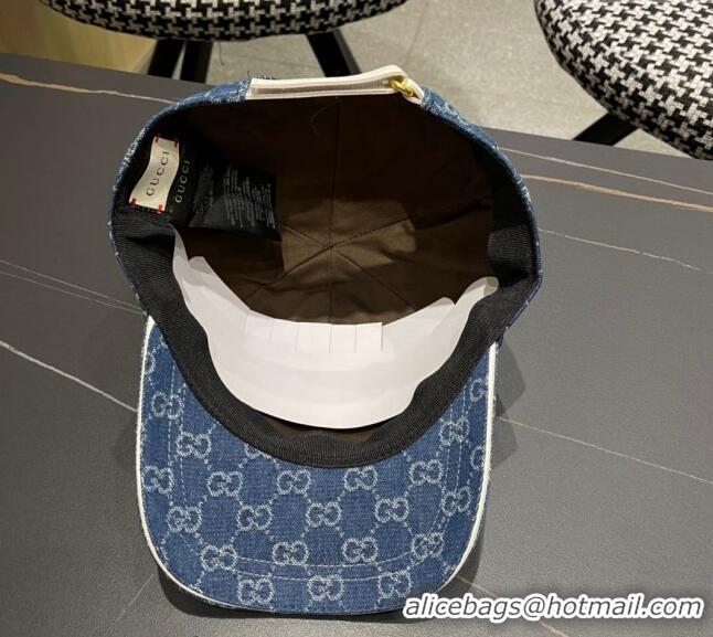 Super Quality Gucci GG Denim Baseball Hat with Logo Patch 040301 Dark Blue 2024