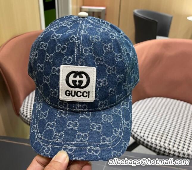 Super Quality Gucci GG Denim Baseball Hat with Logo Patch 040301 Dark Blue 2024