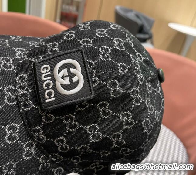 Market Sells Gucci GG Denim Baseball Hat with Logo Patch 040301 Black 2024