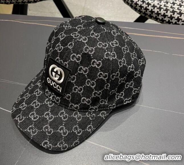 Market Sells Gucci GG Denim Baseball Hat with Logo Patch 040301 Black 2024