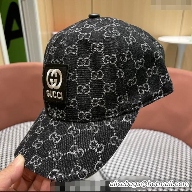 Market Sells Gucci GG Denim Baseball Hat with Logo Patch 040301 Black 2024