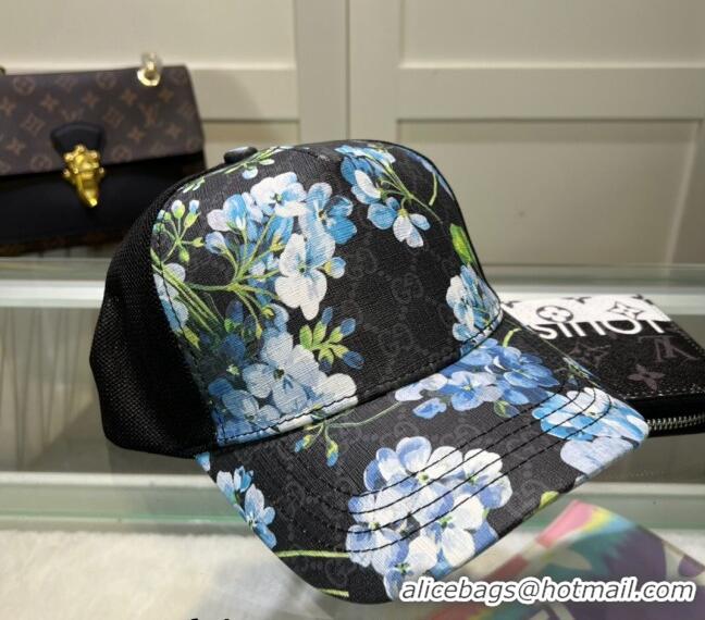 Luxury Classic Gucci Black GG Canvas Baseball Hat with Flora 040301 Blue 2024