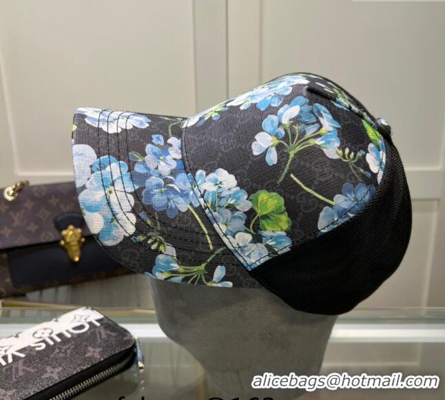 Luxury Classic Gucci Black GG Canvas Baseball Hat with Flora 040301 Blue 2024