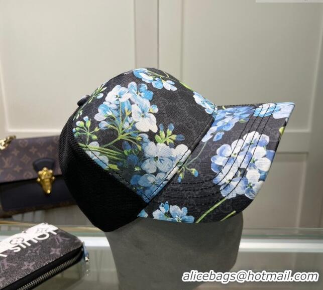 Luxury Classic Gucci Black GG Canvas Baseball Hat with Flora 040301 Blue 2024