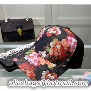 Modern Classic Gucci Black GG Canvas Baseball Hat with Flora 040301 Pink 2024