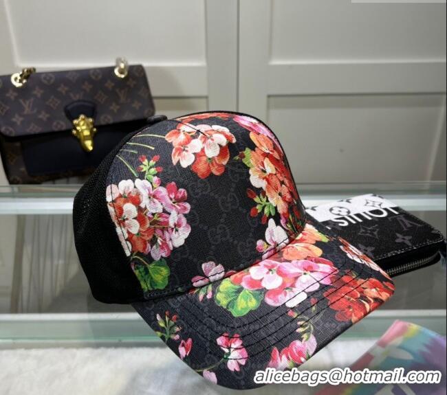 Modern Classic Gucci Black GG Canvas Baseball Hat with Flora 040301 Pink 2024