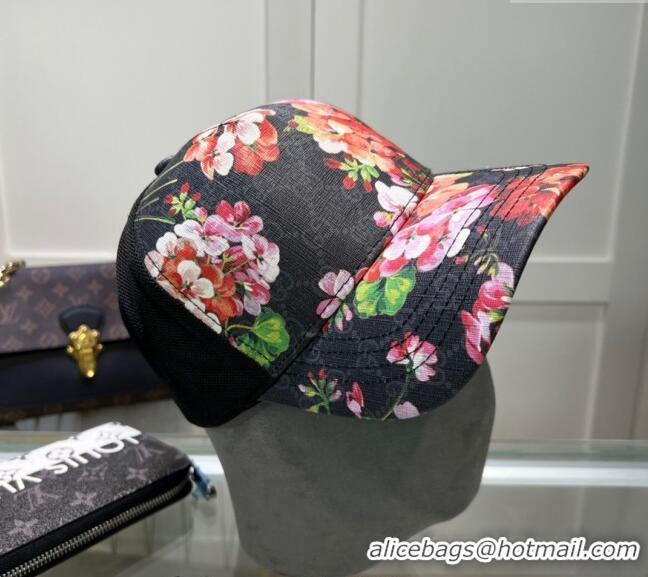 Modern Classic Gucci Black GG Canvas Baseball Hat with Flora 040301 Pink 2024