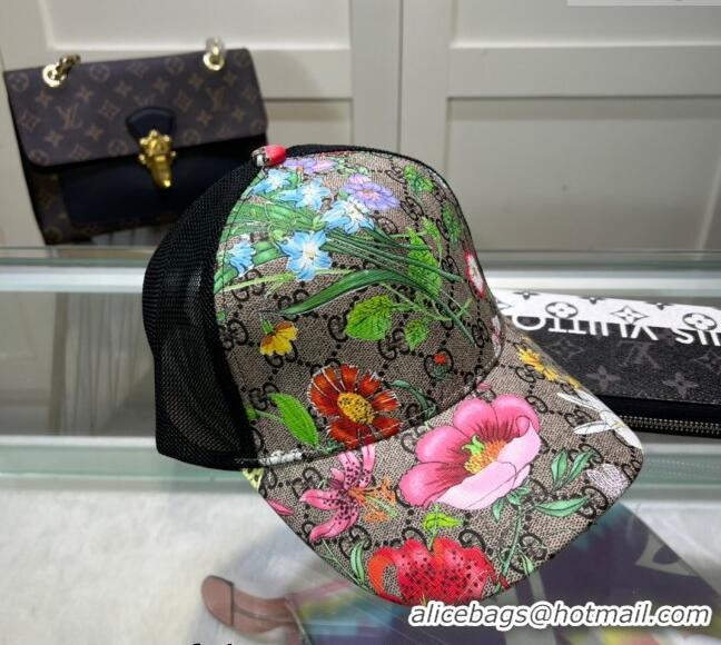 Grade Quality Gucci GG Canvas and Mesh Baseball Hat with Flora 040301 Beige 2024