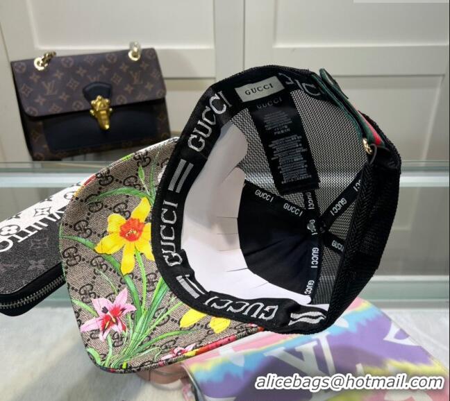 Famous Brand Gucci GG Canvas and Mesh Baseball Hat with Flora 040301 Beige 2024 