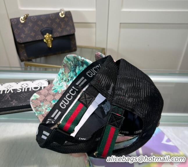 Buy New Cheap Gucci Beige Canvas and Mesh Baseball Hat with Flora 040301 Blue 2024