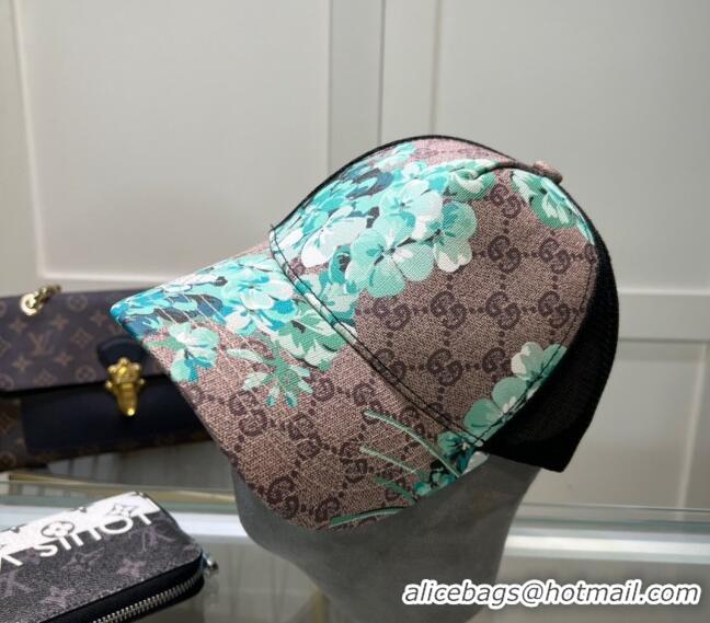 Buy New Cheap Gucci Beige Canvas and Mesh Baseball Hat with Flora 040301 Blue 2024