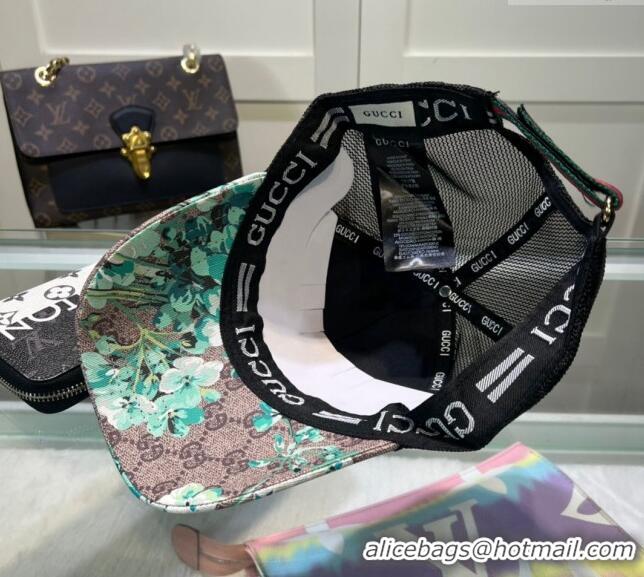 Buy New Cheap Gucci Beige Canvas and Mesh Baseball Hat with Flora 040301 Blue 2024