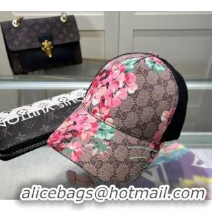 Grade Quality Gucci Beige Canvas and Mesh Baseball Hat with Flora 040301 Pink 2024