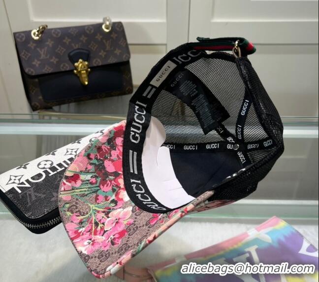 Grade Quality Gucci Beige Canvas and Mesh Baseball Hat with Flora 040301 Pink 2024